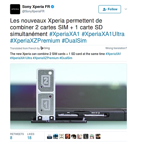 索尼良心！Xperia XZ Premium/XA1全部独立三卡槽