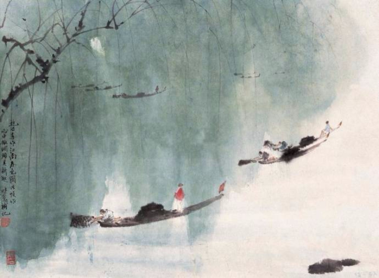 傅抱石 山水翠柳人物画欣赏