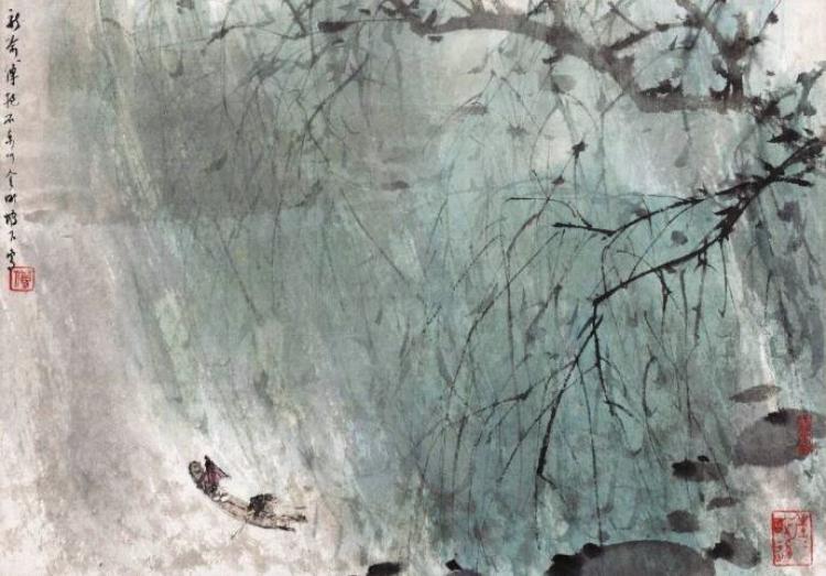 傅抱石 山水翠柳人物画欣赏