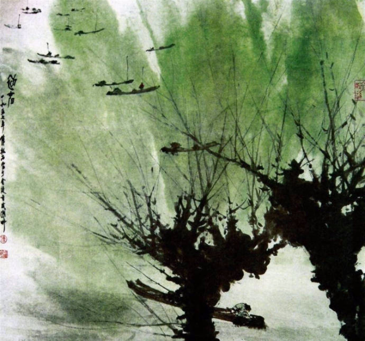 傅抱石 山水翠柳人物画欣赏