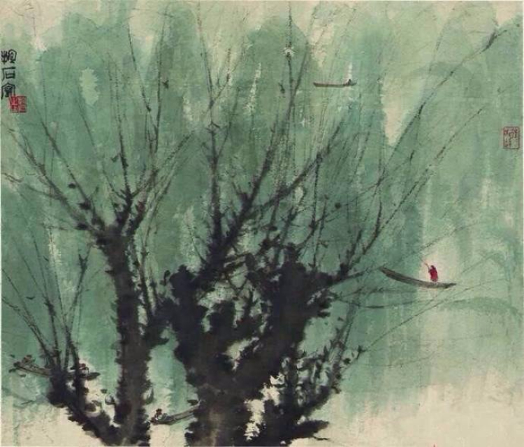 傅抱石 山水翠柳人物画欣赏