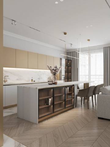 简约的风格，中性的暖色调和香槟金属色调相碰撞...