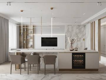 简约的风格，中性的暖色调和香槟金属色调相碰撞...